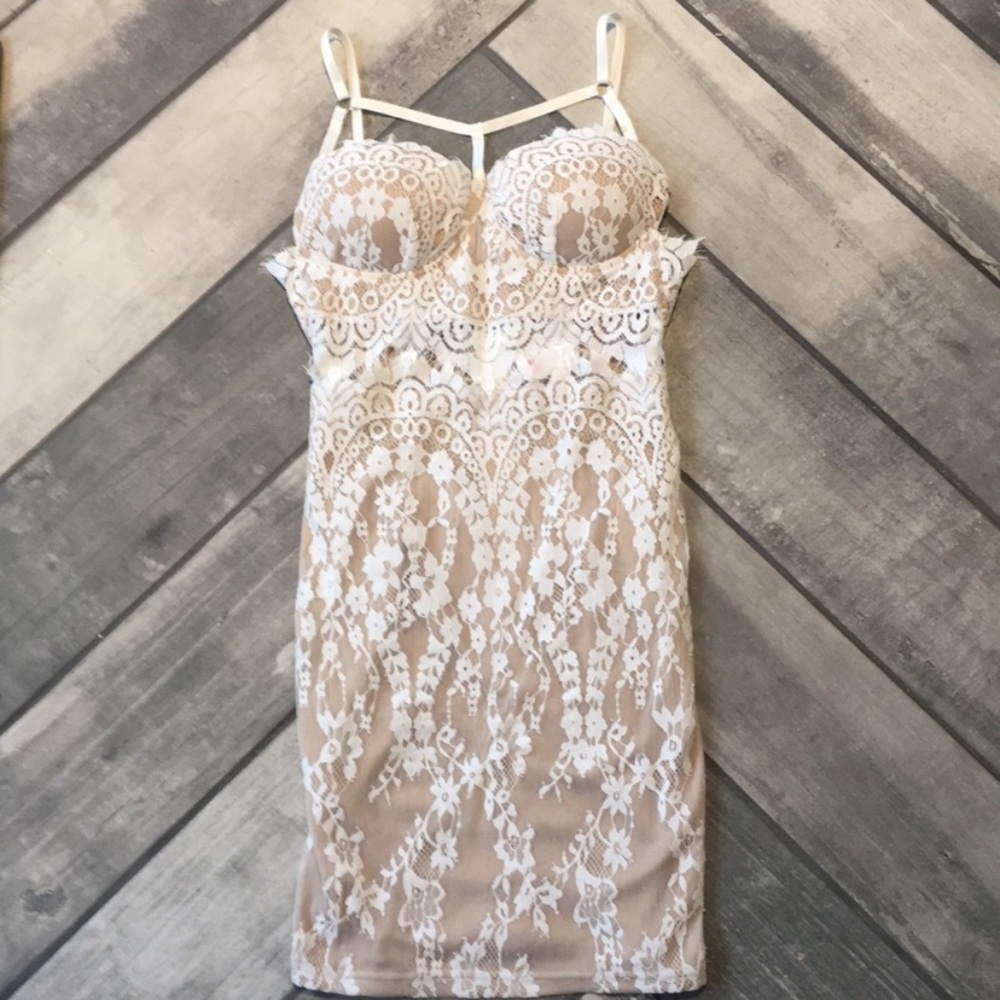 White and nude lace party dress